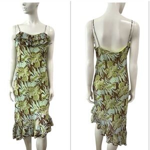 Y2K Abstract Floral Print Slip Style Midi Dress